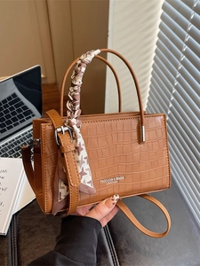 Elegant Crocodile Pattern PU Leather Shoulder Bag For Women With Silk Scarf Versatile Handbag Crossbody Bag Fashion Accessory