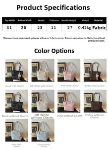 Guide des tailles pour sac seau en tissu avec dimensions et options de couleurs variées