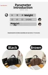Detailed sizing guide for Boston handbag showing dimensions 22x10x13cm in PU material