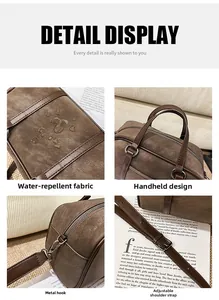 Detail view of brown matte texture bag with water-repellent fabric and metal hooks