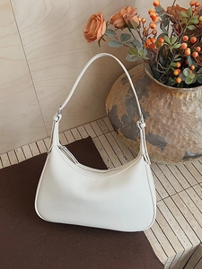Women's PU Leather Lychee Pattern Underarm Bag Korean Minimalist Solid Color Shoulder Bag Fashion Crescent Hobo Bag For Daily Use
