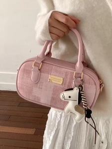 Sac à Épaule Boston pour Femmes Mode Coréenne en Cuir PU Patchwork Sac Bandoulière Avec Charme de Cheval Petit Sac Carré