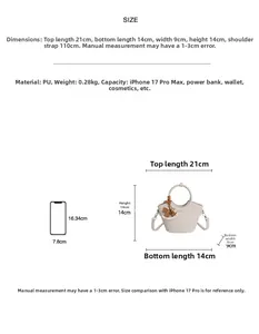 Detaillierte Größentabelle der minimalistischen PU Leder Beuteltasche mit Maßen