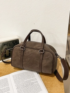 Women's Retro Matte PU Leather Boston Bag Minimalist Design Handheld Crossbody Shoulder Bag With Top Handle Zipper Closure