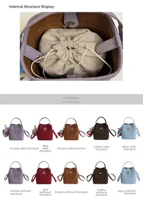 Multiple colors and internal drawstring bag structure of the bucket shoulder bag
