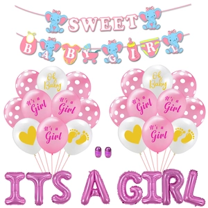 Kit de décoration Baby Shower rose avec banderoles éléphant et ballons It's a Girl