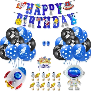 Space birthday party decoration kit with astronaut balloons and happy birthday banner