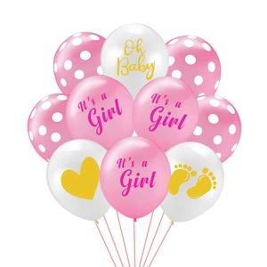 Palloncini in lattice rosa e bianchi con scritte It's a Girl e Oh Baby per baby shower