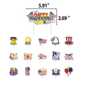 US Independence Day cake topper set with Happy Independence Day banner and flags