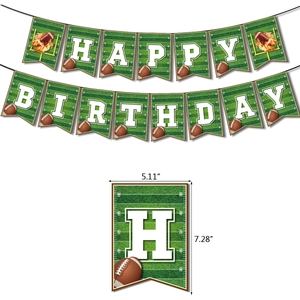 Detalle del banner de cumpleaños fútbol americano con textura de hierba y medidas en pulgadas