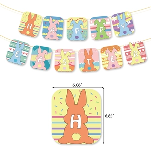 Colorful bunny Happy Easter banner with detailed card size measurements for party decor