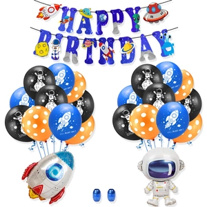 Space birthday party decoration set with astronaut balloons and rocket foil balloon