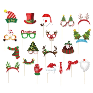 20-piece Christmas photo booth props set with Santa, reindeer and festive party designs