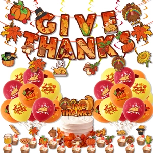 Thanksgiving Party Decorations Set Give Thanks Banner Latex Balloons Cake Toppers Autumn Harvest Turkey Pumpkin Party Supplies