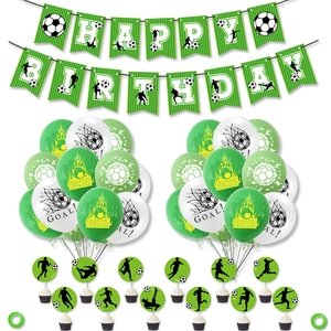 Soccer Theme Birthday Party Decorations Set Latex Balloons Happy Birthday Banner Cake Toppers For Boys Kids Sport Party