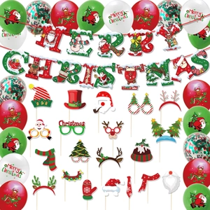 Merry Christmas Decorations Set Santa Reindeer Banner Latex Balloons And Photo Booth Props For Holiday Party Ornament
