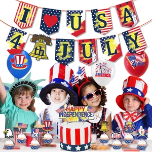 US Independence Day party decoration set with July 4th banners and patriotic balloons