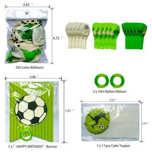 Soccer theme birthday party decoration set with latex balloons, banner and cake toppers