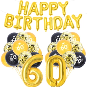 Dettaglio kit palloncini 60° compleanno con numero 60 oro e palloncini neri