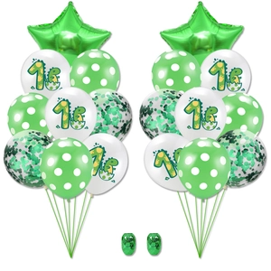 Dinosaur theme 1st birthday balloon kit with green stars and latex balloons set