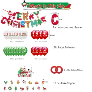 Christmas party decoration set with Santa Elk banner, balloons and cake toppers