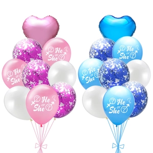 Gender Reveal Ballon-Set mit blauen und rosa Herzen sowie He or She Konfetti-Ballons