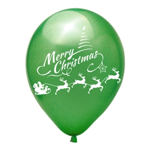 Green Merry Christmas latex balloon with white Santa and reindeer silhouettes for party decor