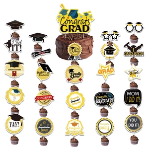 Kit de décoration de gâteau de remise des diplômes noir et or pour fête de diplôme