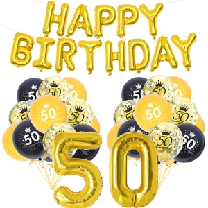 Set di palloncini per il 50° compleanno oro e nero con striscione e coriandoli