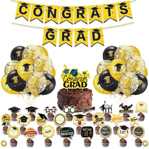 Kit Décoration Fête Graduation Congrats Grad Bannière Graduation Ballons Latex Décorations Gâteau Pour Cérémonie