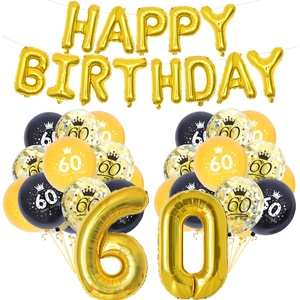 Kit palloncini 60 compleanno con striscione Happy Birthday dorato e numeri 60 in alluminio