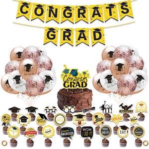 Kit de décoration de diplôme avec bannière Congrats Grad, ballons et toppers de gâteaux