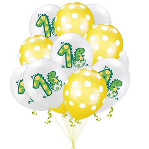 12 inch dinosaur and yellow polka dot balloons set for kids first birthday party decor