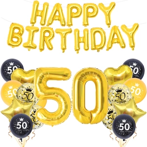 Kit de ballons dorés pour 50ème anniversaire avec confettis et décorations métalliques