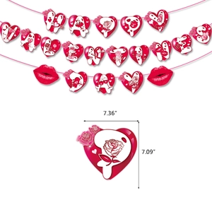 Happy Valentine's Day party decoration set with heart banners and romantic red pendants