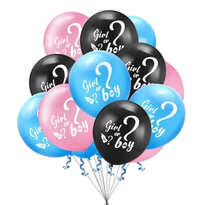 Gender reveal balloon set with pink, blue, and black latex balloons for baby party decoration