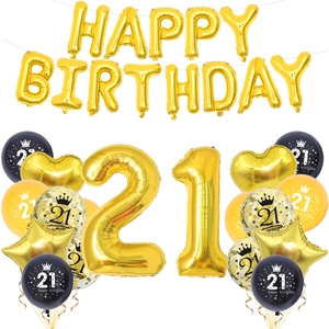 Kit de ballons doré pour 21e anniversaire avec lettres Happy Birthday et étoiles