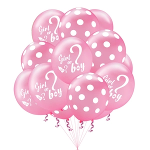 Rosa Gender Reveal Luftballons Set mit Girl or Boy Aufdruck und weißen Punkten Deko