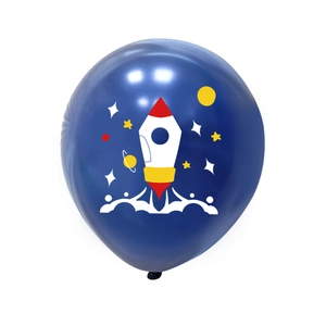 Ballon en latex bleu foncé de 12 pouces avec fusée spatiale et étoiles pour fêtes
