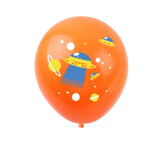 Ballon en latex orange de 12 pouces thème astronaute avec UFO et planètes pour fêtes