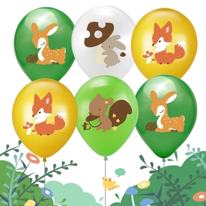 Jungle Animal Theme Party Latex Balloons Cartoon Fox Squirrel Rabbit Deer Printed Balloons For Birthday Party Decoration