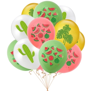 Hawaiian theme party balloon set with watermelon, cactus and turtle leaf patterns