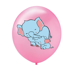 Vue détaillée d'un ballon en latex rose avec motif éléphant pour fête prénatale
