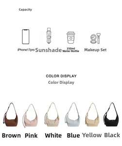 Detailed view of dumpling bag colors and capacity icons for phone, umbrella, and makeup