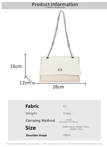 Détail du sac à bandoulière crème avec fermoir rotatif et spécifications de taille