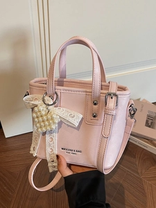 Borsa da Donna in Pelle PU Alla Moda Con Pendente a Cuore di Perla Artificial Fiocco in Pizzo Borsa a Tracolla Elegante Dolce Borsa a Secchiello Daily Mini Tote