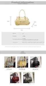 Detailed view of women's rivet Boston bag showing 24x16x12cm size and multi-color options