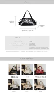 Size guide for PU leather tote bag with dimensions for handheld and crossbody styles