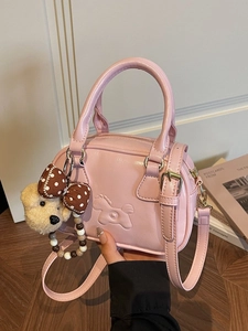 Sac Boston rose en cuir PU avec relief de cheval 3D et breloques mignonnes pour femmes