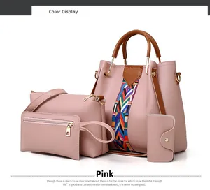 Set di 4 borse rosa in pelle con dettagli in tessuto bohémien e finiture dorate